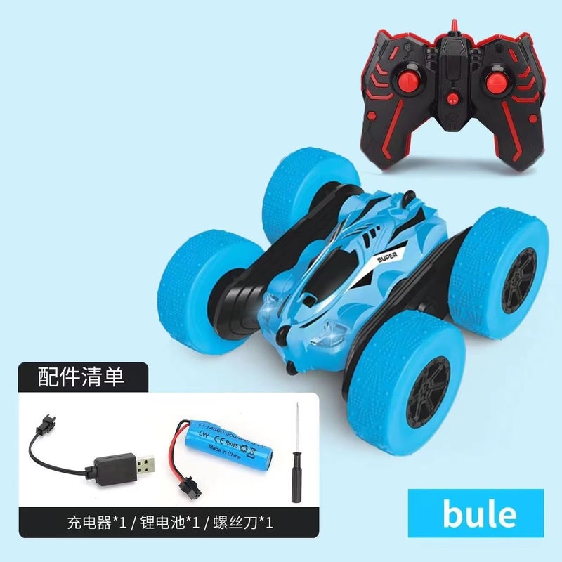 The Toys Home Double-Sided Tumbling Stunt Remote Control Car, 360° Flip Rollover RC Vehicle, All-Terrain Off-Road Toy Car with Fearless Stunt Design, Blue, for Kids Ages 6+ (Blue) - Image 1